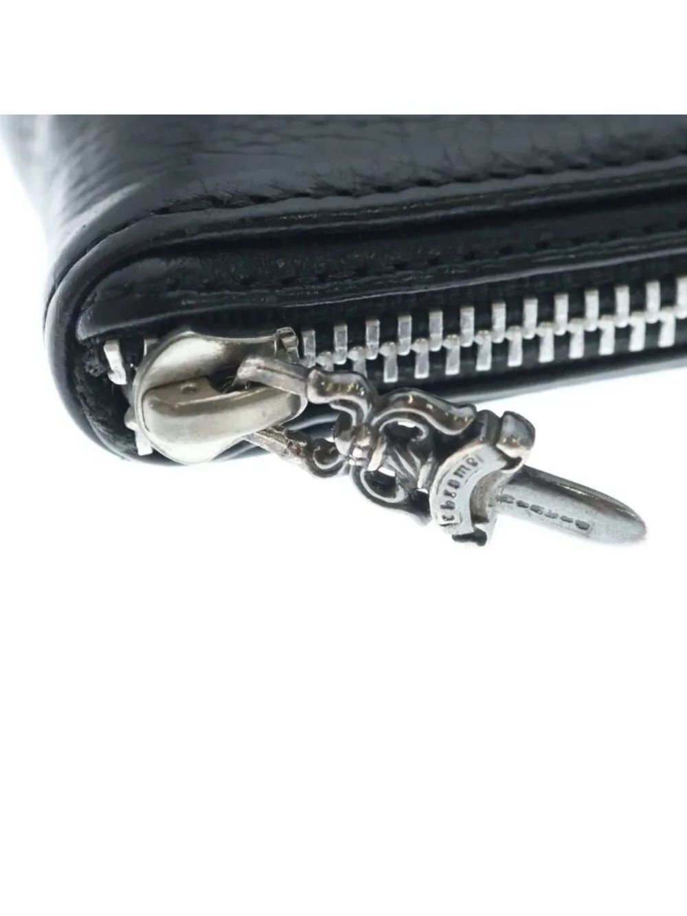 Chrome Hearts Rec Zip 3 Cross Round Zip Leather Wallet Black